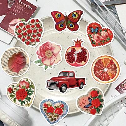 50pcs Red Aesthetic Stickers Decor For Phone Case, Planner, Laptop, Diary, Skateboard, Guitar