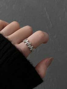 1pc Minimalist Chic Petite Geometric Asymmetrical Unique Design High-End Everyday Commute Versatile Fashion Copper Open Ring For Women - Silver - View 5