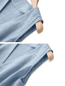 Women's Casual Linen Vest Jacket, Short Style For Spring & Summer Holiday - Dusty Blue - View 5