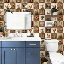 1 Roll Of Vintage Farm Grid Splicing Wallpaper, Grid Splicing Plant And Animal Wallpaper, Exquisite Interior Decoration Stickers, Suitable For Renovating Decorative Wallpaper On Room And Cabinet Surfaces, Various Room And Kitchen Wall Decoration Wallpapers, Self-Adhesive And Easy To Install And Remove, Handmade Craft Film - Retro Patchwork - View 8
