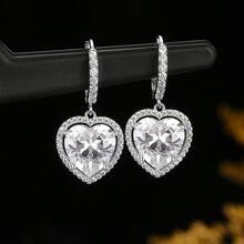 MDFUN Bông tai dáng dài mạ vàng trắng 18K đính đá CZ hình trái tim - Trang sức cưới dạng vòng đính đá cho nữ. - trắng - Xem 1