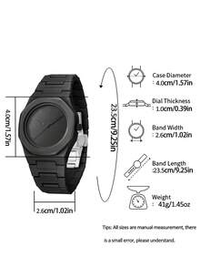 2pcs Fashion Boy's Quartz Watch Set With Dumbbell Bracelet, Plastic Case, Arabic Numeral Dial, (No Gift Box), Fits Most, Suitable For Daily Wear, Friend Gift - Black - View 8