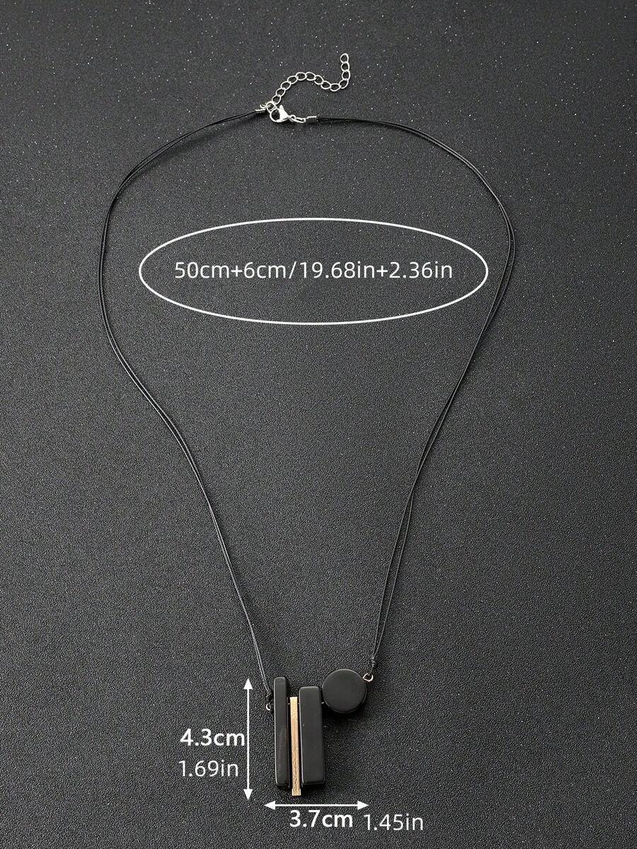 1件不对称仿木几何树脂吊坠项链，独特设计礼品 - 豎條項鍊 - 查看 1