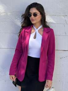 Women's Blazer, Maxi Coat, Long Suit, Tailored, Elegant, Fuchsia Grape Overcoat - Rose Red - View 1