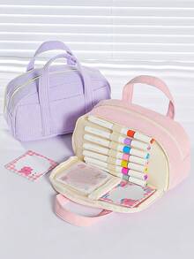1pc Plush Pencil Bag Hand Bag Stationery Box, Pen Storage Pouch, Large-Capacity Soft Touch With Handle, Toiletry Travel Bag, Stationery Organizer, Marker Case, Pen Holder, Desk Multi-Functional Stationery Box - Pencil Bag - View 2
