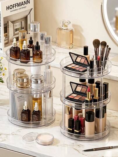 Hộp đựng đồ trang điểm xoay 3 tầng, hộp đựng đồ dùng nhà tắm, hộp đựng nước hoa, thích hợp để đựng mỹ phẩm, gia vị và đồ dùng cá nhân.