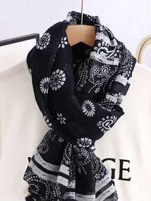 1pc Women's Black Paisley Pattern Lightweight Scarf, Versatile & Fashionable Sun Protection Accessory, Spring/Summer - Multicolor - View 2
