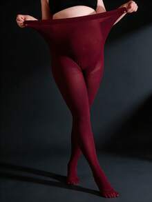 300D Pregnant Women's Tights, Wine Red, Soft & Comfortable Pantyhose, Suitable For 10-25°C, Autumn/Winter, Suitable For Pregnancy, Home, Social Activities, Daily Use - Burgundy - View 3