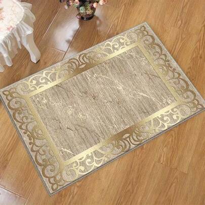 1 件金色抽象艺术地毯，家居装饰，豪华客厅地毯，底部可水洗，现代欧式豪华地毯，柔软绒面卧室地毯，可水洗厨房垫