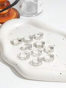 Bộ 10 chiếc nhẫn hở ngón chân hình sao và trăng, trang sức chân hình số 8 rỗng hình học có thể điều chỉnh kích thước, thích hợp cho bãi biển. - Bạc - Xem 3