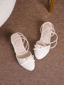 Giày sandal cao gót buộc nơ kiểu dáng tối giản dành cho bé gái, thích hợp cho kỳ nghỉ. - trắng - Xem 4