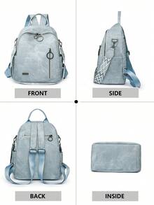 Vintage Style Minimalist Women Backpack, With Multiple Pockets And Zippers, Suitable For Daily Use, Commuting, Outdoor Activities, Can Fit Laptop, Ideal For College Students, Teenagers, Suitable For University, Business, Work, Commuting - Multicolor - View 4