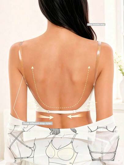 Women's Backless Seamless Bra, Strapless Backless Bra, Summer Bra, Wedding Dress Bra, Bridal Lingerie. Features: Transparent Straps, Seamless Breathable, Adjustable Straps, Lightweight Bra, Comfortable And Breathable. Suitable For Weddings, Formal Dresses, Spaghetti Strap Dresses And Other Occasions.