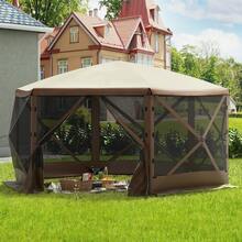Gazebo Screen Tent, 12 X 12 Ft, 6 Sided Pop-Up Camping Canopy Shelter Tent With Mesh Windows, Portable Carry Bag, Ground Stakes, Large Shade Tents For Outdoor Camping, Lawn And Backyard - 12x12ft, Brown - View 2
