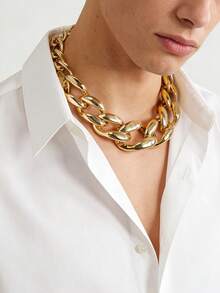 1 pieza Joyería europea y americana de comercio transfronterizo, llamativo collar de cadena gruesa de metal geométrico punk de una sola capa - Collar de cadena grande - Ver 3