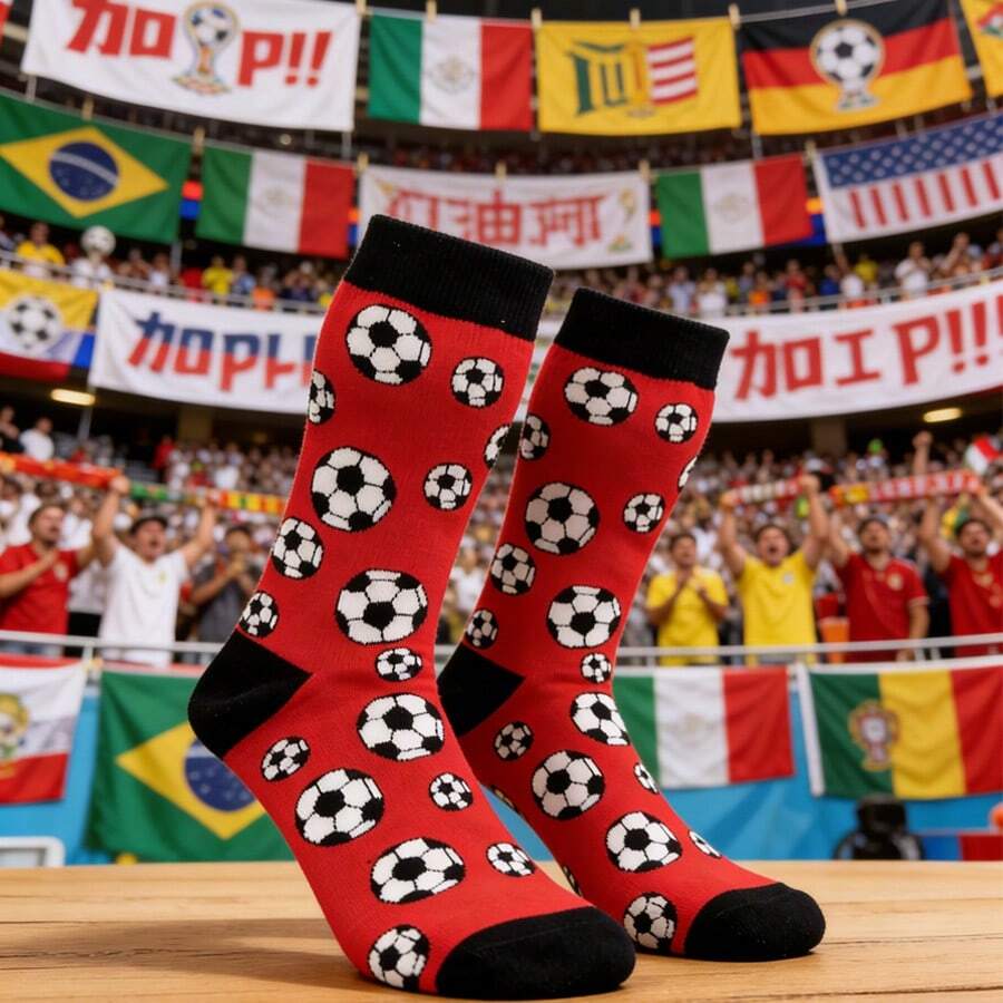 1双红色足球运动休闲时尚中筒袜 - 彩色 - 查看 1