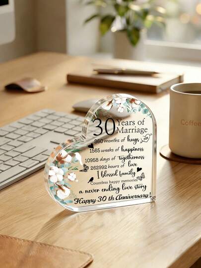 1 Tấm bảng hình trái tim bằng acrylic lãng mạn kỷ niệm 30 năm ngày cưới dành cho các cặp đôi, quà tặng kỷ niệm sáng tạo dành cho vợ từ chồng, đồ trang trí phòng ngủ, đồ dùng nhỏ xinh nhà cửa, quà tặng Ngày của Mẹ, quà sinh nhật, quà Giáng sinh