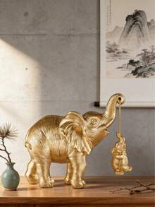 Estatua de elefante de buen augurio - Elegante estilo dorado/plateado, escultura de resina con decoración dorada/plateada, decoración de arte moderno adecuada para estantería, sala de estar, oficina y cafetería; decoración del hogar exquisita; decoración del hogar simbólica para mejorar el ambiente interior. Regalo de vacaciones - Multicolor 3 - Ver 6