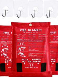 1/2 Packs Fire Blanket - Emergency Flame Retardant Blanket, 39.37in X 39.37in - Fiberglass Fire Suppression Blanket For Kitchen, Home, School, Fireplace, Grill, Car, Office, And Warehouse With Hook - Multicolor - View 1