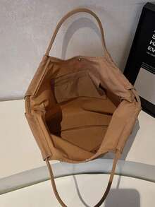 2026 Nuevo bolso de mano para mujer, diseño de nicho de gran capacidad para ir al trabajo, bolso de hombro casual y versátil de estilo minimalista y de moda, tela de nailon cómoda con diseño de color block, correas de hombro duales cómodas, diseño de apertura superior, capacidad espaciosa, de moda en línea - Caqui - Ver 7