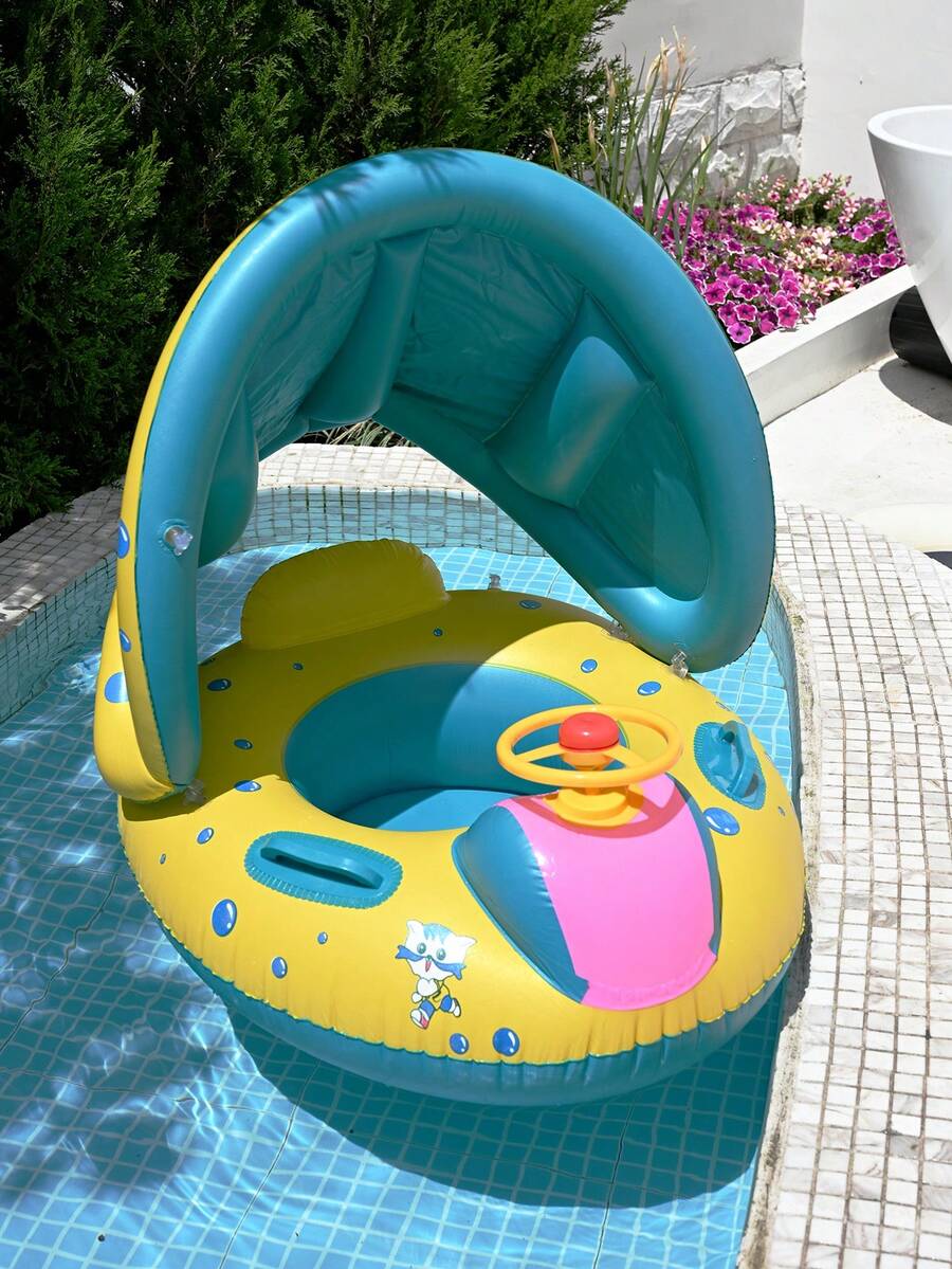 1PC Inflatable Swimming Ring With Adjustable Sun Shade Pool Float, Inflatable Swimming Floats Safety Seat
