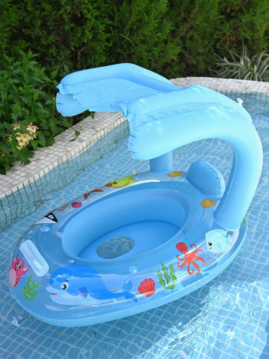 1个儿童游泳池充气座椅圈，可爱漂浮座椅圈，儿童游泳圈，汽车/船形充气游泳圈，儿童腋下漂浮圈，带遮阳篷的夏季游泳圈