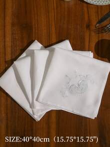 1pc 100% Polyester Napkin, Soft Fabric, Delicate Embroidery, Square Tablecloth, Wedding Party Decor, Multiple Colors Available - White - View 4
