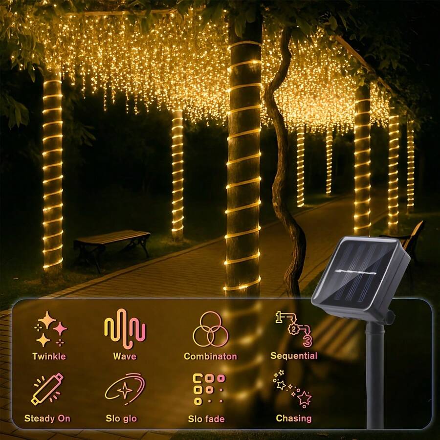 IPX4 Waterproof Solar LED Light Tube, Flexible Solar String Lights Suitable For Swimming Pool, Patio, Garden, Outdoor Decor, 8 Lighting Modes With Auto Light Sensor, DIY Design