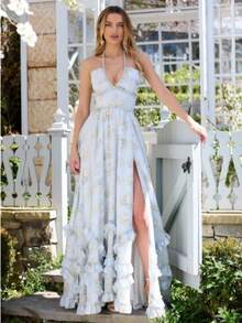 Fresh And Sweet French Vacation Atmosphere, Floral Women's Clothing With Elegant Temperament, Printed Slim Fit, Large Swing, Vacation Suspender Long Skirt - VICBLRS - 查看 2