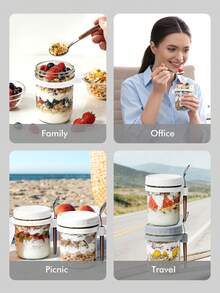 16oz/500ml [1/2 Gói] Yến Mạch Ngâm Chua Trong Hũ Thủy Tinh Có Nắp Có Thìa, Hộp Yến Mạch Kín Có Vạch Đo, Hộp Ngũ Cốc Di Động - Trắng/1 cái - Xem 7