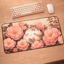 Desk Mat Aesthetic, Cute Animals Mouse Pad, Cute Kawaii Pink Peony Deskmat, Kawaii Floral Desk Mat, Cute Desktop Accessories - 長方形 - 查看 9