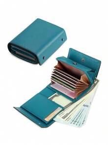 Ví gấp ba thời trang, dung lượng lớn, đa chức năng, có khóa bấm dành cho nam và nữ, ví cầm tay đa năng có nút bấm, đựng tiền lẻ/tiền xu với nhiều ngăn đựng thẻ, nhẹ, tiện dụng hàng ngày, đi làm, quà tặng cho bạn trai/cha, ví đựng thẻ, ví đựng thẻ tín dụng, ví mini cho nam. - Nhiều màu - Xem 14