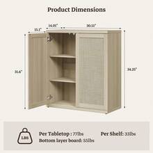 SICOTAS Rattan Sideboard Storage Cabinet - Boho Credenza Coffee Bar Cabinet With Doors & Adjustable Shelves, Large Farmhouse Buffet Console Table For Living Room, Kitchen, Entryway - Sand Oak - View 3