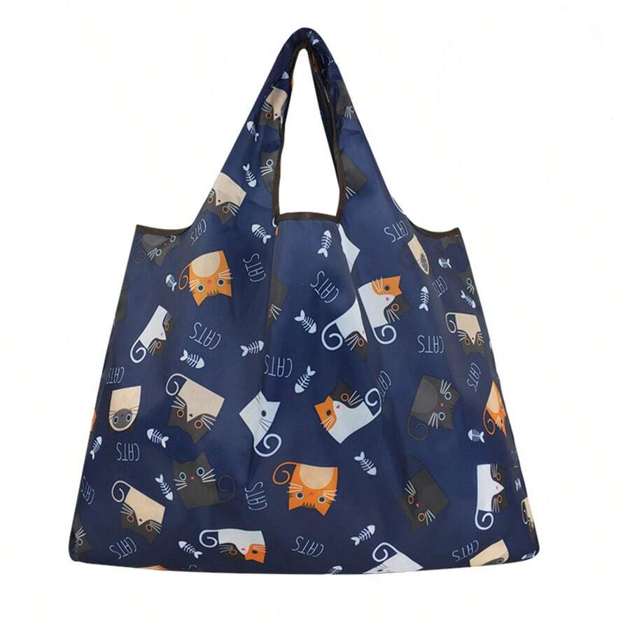 Bolsa de compras grande plegable e impermeable de tela Oxford 210D, bolsa de transporte ecológica y portátil para alimentos. - gato azul marino - Ver 1