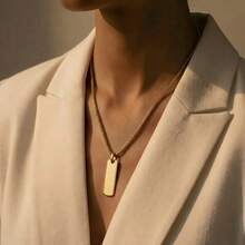 1pc Stainless Steel Necklace, Minimalist Rectangular Pendant Necklace Chain, Suitable For Family, Friends, Couples, Daily Wear - Rectangular Pendant Necklace - View 1