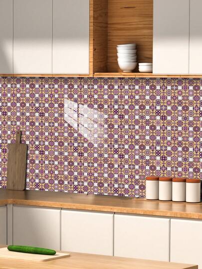1 Set de 10 piezas Pegatinas de azulejos mexicanos, Adhesivos de pared impermeables y autoadhesivos, Pegatinas de azulejos vintage bohemios con diseños florales y geométricos para baño, ducha, cocina, salpicadero, lavandería, escalera, decoración de pared removible para inquilinos, Pegatinas de azulejos de estilo marroquí para el tocador del baño, decoración de cocina de estilo granja