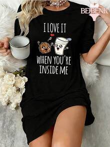 BEIBENK I Love It When Youre Inside Me Cookie And Milk Shirt Sleep Dress For Women,Dress Pajamas Sleepdress Nightshirt, Night Dresses For Women,Loungewear Women, Summer,Pijamas Para Mujer - màu đen - Xem 1