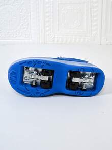 儿童蓝白条纹轮滑鞋，带旋转扣，四轮可伸缩，男女童皆宜 - 藍色 - 查看 6