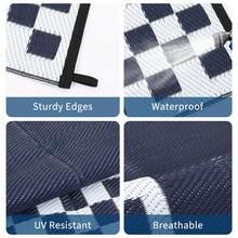 Hodeffior Waterproof Outdoor Plastic Straw Rug 270x550cm Reversible Patio Carpet, Foldable UV Resistant Area Mat, Large Geometric Border Outdoor Rug For Deck, Porch, Camper, Balcony, Beach - Black Blue - View 8