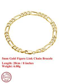 ORSA JEWELS 1 Piece 925 Sterling Silver 14k Gold, 18k Gold 5mm Figaro Chain Bracelet Basic Hand Chain Simple Jewelry For Women, Men Birthdays Celebration And Wedding Party Banquet Gift Low Allergy And Fade Resistant - Multicolor - View 18