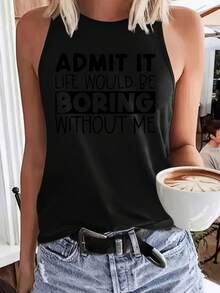 Letters AZ Line Decorations Fashionable Women'S Sleeveless T-Shirts Beach Vacation T-Shirts Elastic Vests - 白色 - 查看 7