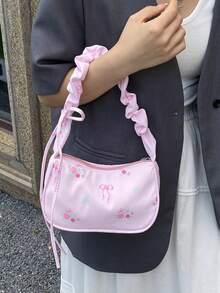 New Arrival Cute Floral Shoulder Bag, Korean Stylish Underarm Bag, Retro Texture Handbag - Pink - View 1