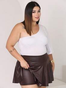 Plus Size Short Skirt In Cirre Suplex Fabric, High Waist, Gym, Party, Comfort And Security - 鏽棕色 - 查看 2