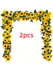 1/2/3/4 Pcs, 7.87ft Artificial Sunflower Garland Decor, Green Eucalyptus Wreath With Silver Dollar Eucalyptus Leaves And Gypsophila Wreath Center Decor, Plastic Floral Vine, Tabletop Eucalyptus Garland, Candle Wreath Centerpiece, Wedding Party Fireplace Bedroom Wall Decor, Valentine's Day, Graduation Gift, Faux Plant - Yellow - View 15