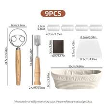 9 piezas Juego de herramientas para hornear pan, Canasta de fermentación ovalada y redonda con batidor de masa, espátula y lama para pan, kit completo de horneado de pan con masa madre para panaderos caseros - - - Ver 10