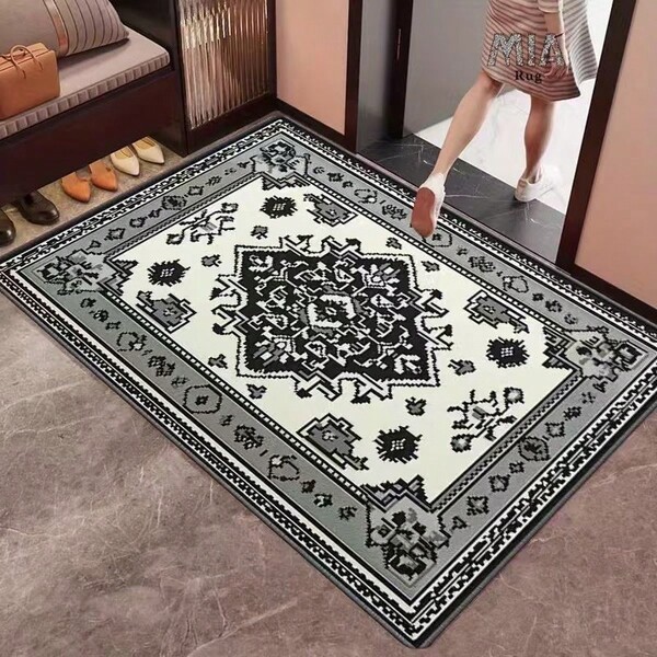 1pc/8mm Bohemian Style Patterned Soft Thick Non-Slip Easy-Clean Sponge Floor Mat, Entryway Doormat, Machine Washable, Indoor Decor Carpet For Hallway, Bathroom, Kitchen, Bedroom, Living Room