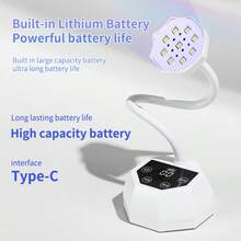 Lampu Kuku UV LED Portabel Isi Ulang, Pengering Kuku Nirkabel dengan Kabel USB, Cocok untuk Kuku Gel dan Stiker Kuku, dengan Sensor Otomatis dan 4 Pengaturan Timer, untuk Salon Kuku Profesional dan Penggunaan di Rumah - Putih - View 9