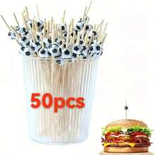 100支/包 一次性黑白足球形鸡尾酒签、寿司签、水果签、鸡尾酒竹签，适用于主题派对、婚礼、蛋糕、甜点等场合 - 彩色 - 查看 9