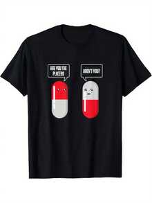 Artículos de moda para la nueva temporada 2026. Camiseta divertida con efecto placebo para hombre - Camiseta gráfica con humor "¿Eres el placebo?", camiseta casual de corte holgado para usar en todas las estaciones, lavable a máquina, con cuello redondo y diseño con humor sobre la prueba de drogas Placebo para fiestas, festivales y atuendos cotidianos. - Negro - Ver 1