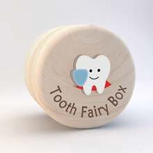 Wooden Baby Tooth Storage Box, Cute Tooth Fairy Design, Baby Tooth Keepsake Box, Children Growth Memory Storage Box, Suitable For Birthday & Christmas Gift - Multicolor - View 6